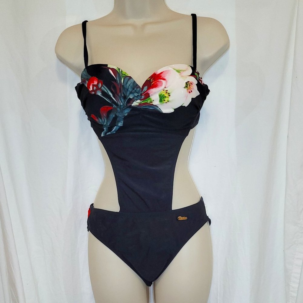 NWOT  Black One piece swim suit and cover up